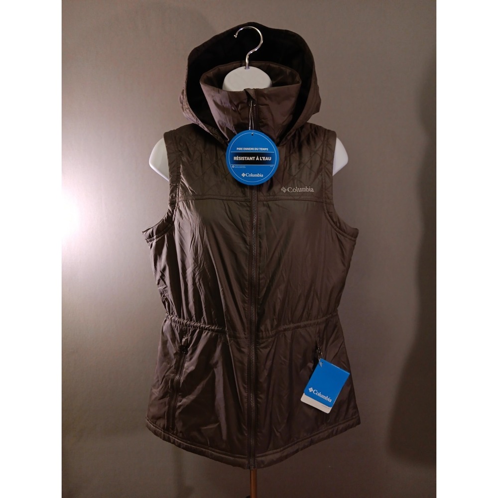 Columbia Gray Zip Up Hooded Insulated Water Resistant Vest Womens Size M Y2K NWT - Picture 2 of 8
